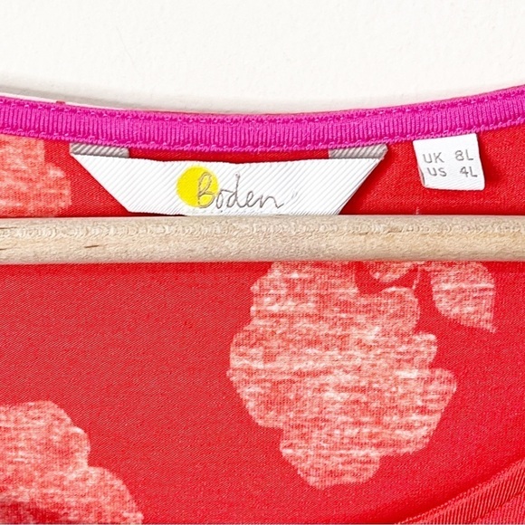 Boden Poppy Red Floral Miriam Floral Jersey A-Line Bell Sleeve Dress Size 4 Long - Picture 4 of 8